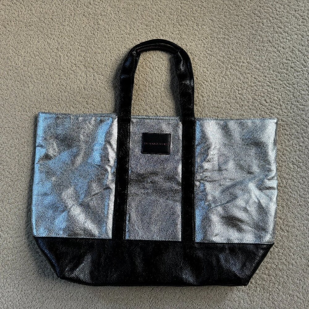 Victoria’s Secret Large Shiny Silver Tote Bag